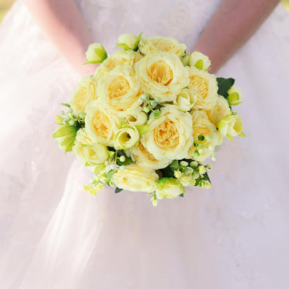 Artificial Flowers Bouquet 2 Pack Champagne Peonies Silk Faux Rose Bundle | 10 Austin Rose Flowers, Faux Flower for Home Wedding Floral Arrangements Dining Table Centerpieces Bridal Party Decoration