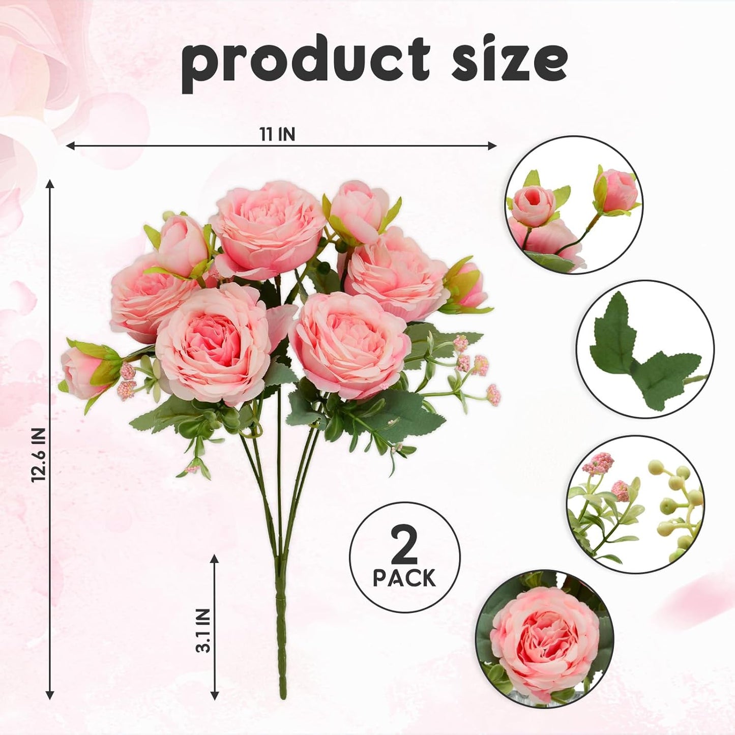 Artificial Flowers Bouquet 2 Pack Champagne Peonies Silk Faux Rose Bundle | 10 Austin Rose Flowers, Faux Flower for Home Wedding Floral Arrangements Dining Table Centerpieces Bridal Party Decoration