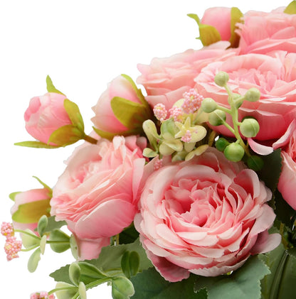 Artificial Flowers Bouquet 2 Pack Champagne Peonies Silk Faux Rose Bundle | 10 Austin Rose Flowers, Faux Flower for Home Wedding Floral Arrangements Dining Table Centerpieces Bridal Party Decoration