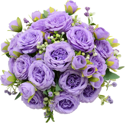 Artificial Flowers Bouquet 2 Pack Champagne Peonies Silk Faux Rose Bundle | 10 Austin Rose Flowers, Faux Flower for Home Wedding Floral Arrangements Dining Table Centerpieces Bridal Party Decoration