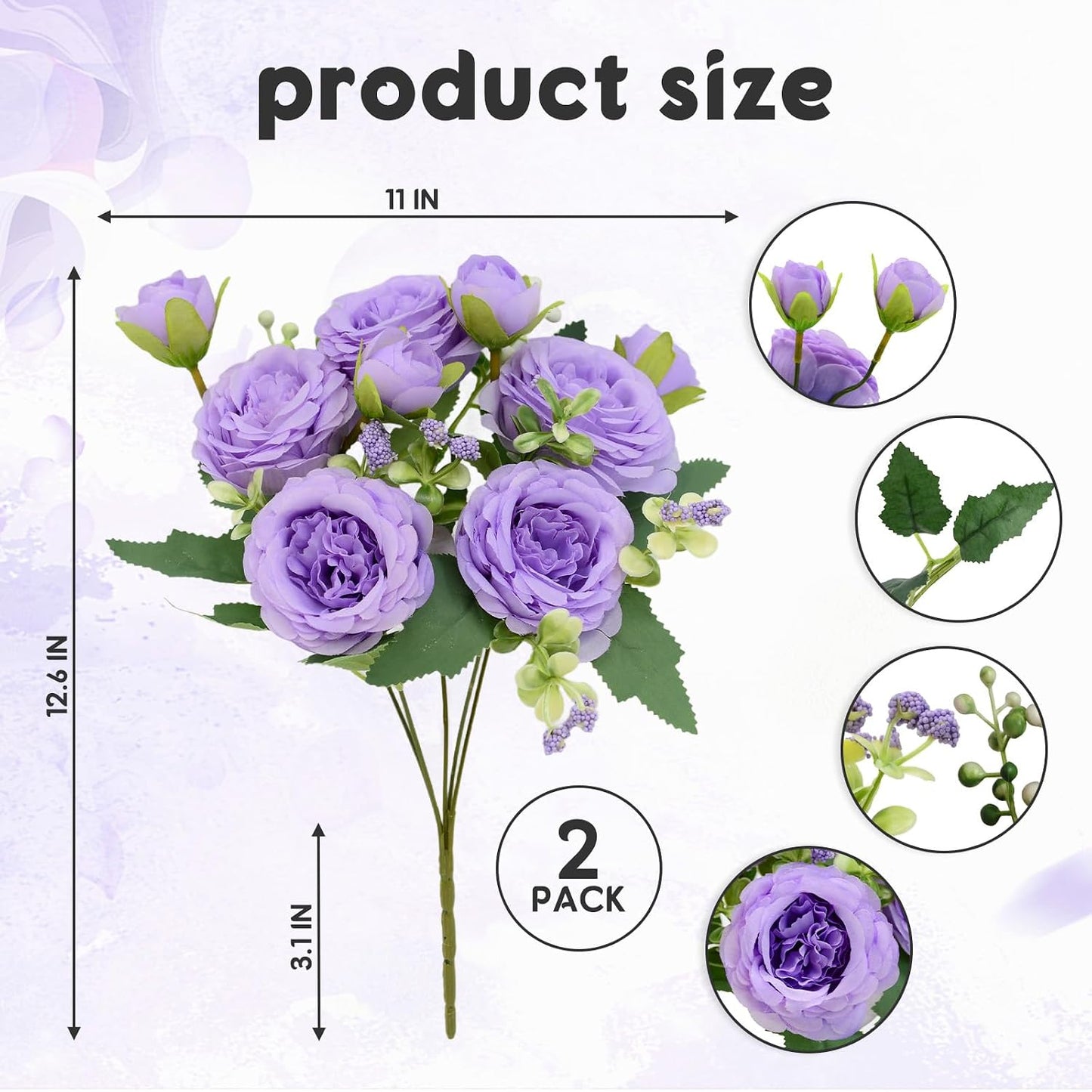 Artificial Flowers Bouquet 2 Pack Champagne Peonies Silk Faux Rose Bundle | 10 Austin Rose Flowers, Faux Flower for Home Wedding Floral Arrangements Dining Table Centerpieces Bridal Party Decoration