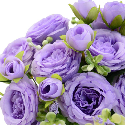Artificial Flowers Bouquet 2 Pack Champagne Peonies Silk Faux Rose Bundle | 10 Austin Rose Flowers, Faux Flower for Home Wedding Floral Arrangements Dining Table Centerpieces Bridal Party Decoration