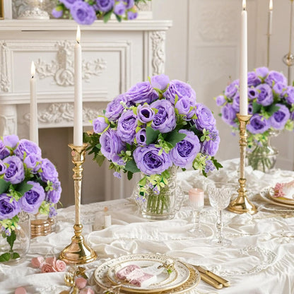 Artificial Flowers Bouquet 2 Pack Champagne Peonies Silk Faux Rose Bundle | 10 Austin Rose Flowers, Faux Flower for Home Wedding Floral Arrangements Dining Table Centerpieces Bridal Party Decoration