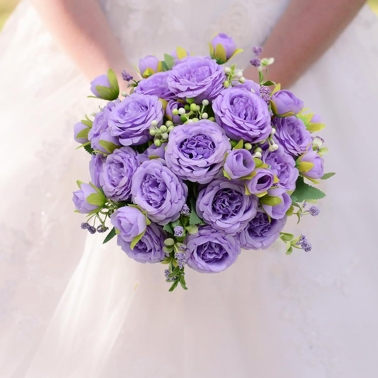 Artificial Flowers Bouquet 2 Pack Champagne Peonies Silk Faux Rose Bundle | 10 Austin Rose Flowers, Faux Flower for Home Wedding Floral Arrangements Dining Table Centerpieces Bridal Party Decoration