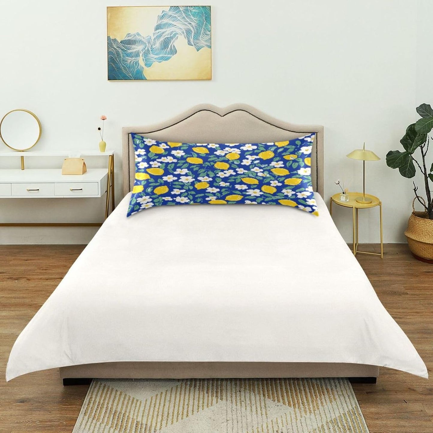 Yellow Lemons Satin Pillowcase for Hair and Skin Silk Pillowcase - Slip Cooling Satin Pillow Covers with Envelope Closure, Standard Size(20x26 inches)#242