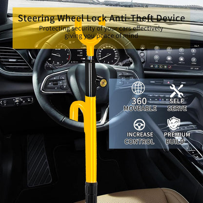 Heavy Duty Steering Wheel Lock-Yellow | Anti-Theft Car Device,Adjustable Length Locking with 3 Keys Universal Fit for Cars Trucks Vans and SUV