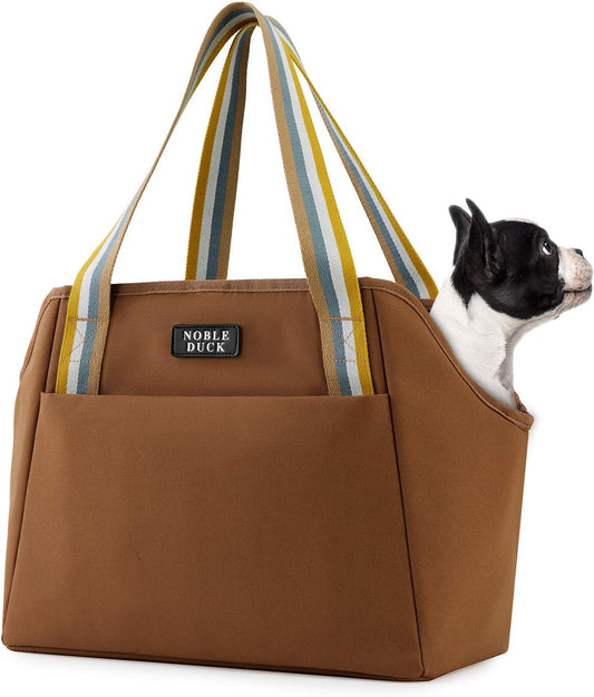 Small Dog Carrier with Pockets, Portable Small Dog Cat Soft-Sided Carrier with Adjustable Safety Tether, Versatile Pet Purse for Subway/Shopping/Hiking/Traveling (Khaki)