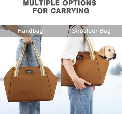 Small Dog Carrier with Pockets, Portable Small Dog Cat Soft-Sided Carrier with Adjustable Safety Tether, Versatile Pet Purse for Subway/Shopping/Hiking/Traveling (Khaki)