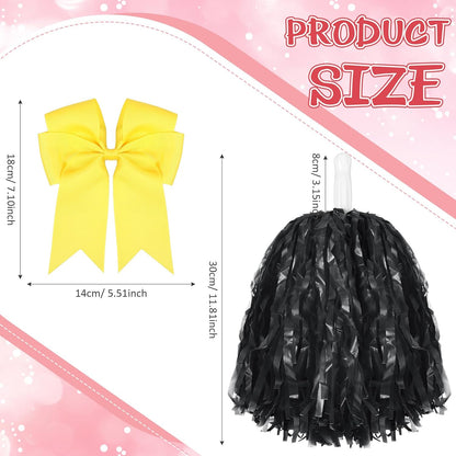 4 Pcs 10" Cheerleading Pom Poms Large Cheerleader Hair Bow for Girl Set Cheer Pompoms Cheerleading Accessories for Dance Sports Events Party Basketball Football Team