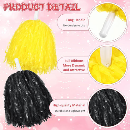 4 Pcs 10" Cheerleading Pom Poms Large Cheerleader Hair Bow for Girl Set Cheer Pompoms Cheerleading Accessories for Dance Sports Events Party Basketball Football Team