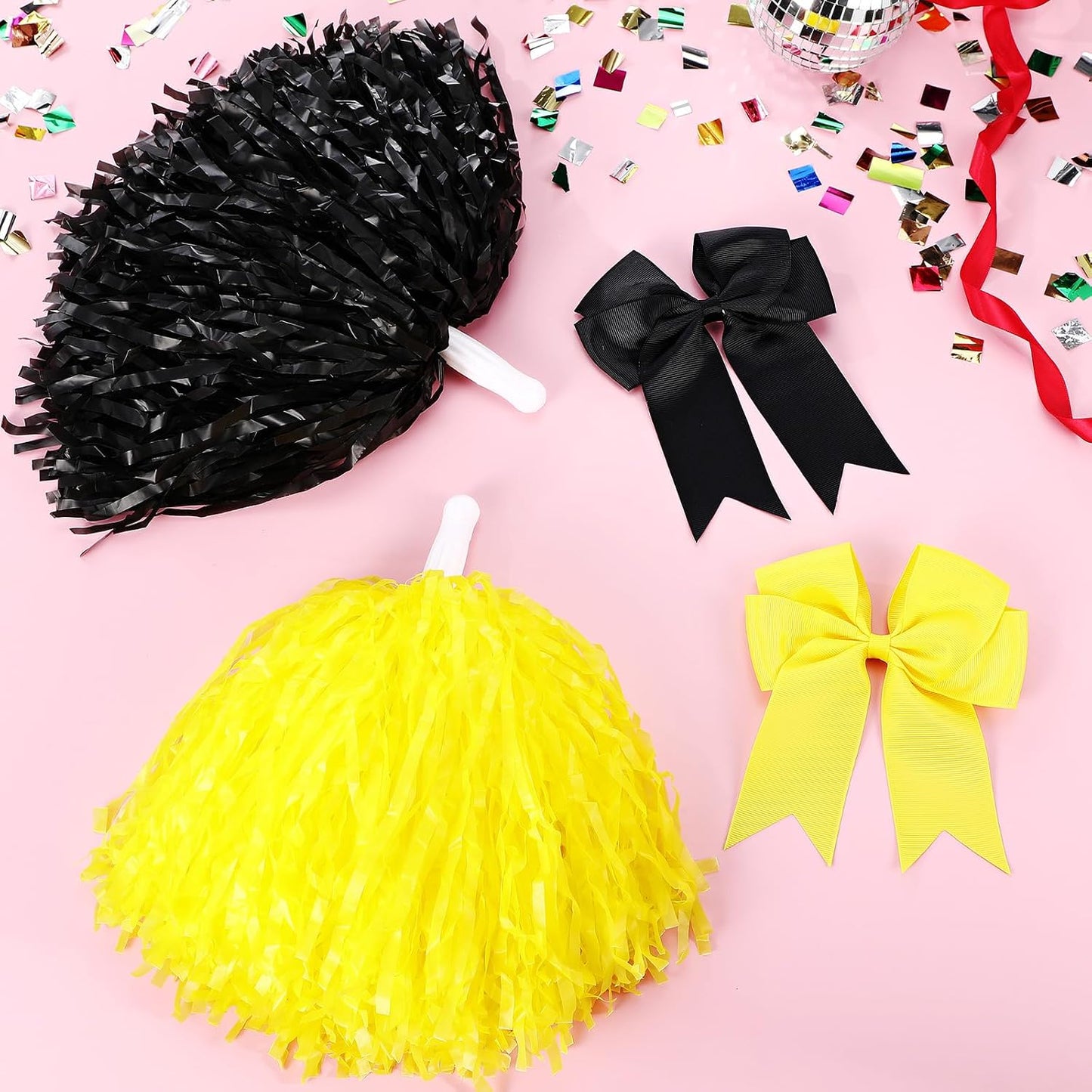 4 Pcs 10" Cheerleading Pom Poms Large Cheerleader Hair Bow for Girl Set Cheer Pompoms Cheerleading Accessories for Dance Sports Events Party Basketball Football Team