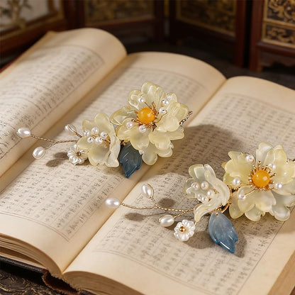 Hanfu Hair Accessories Yellow Chinese Hair Clips For Women,1 Pair