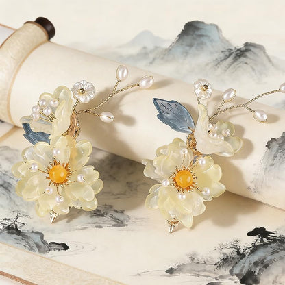 Hanfu Hair Accessories Yellow Chinese Hair Clips For Women,1 Pair