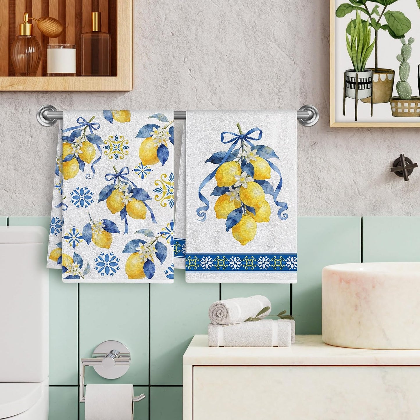 Lemon Kitchen Decor, Lemon Towel Gifts for Women for Bathroom Home | Set of 2, Hand Dish Towels, Funny, Cute, Summer, Spring, Housewarming Decoration Decor, Gifts for Lady