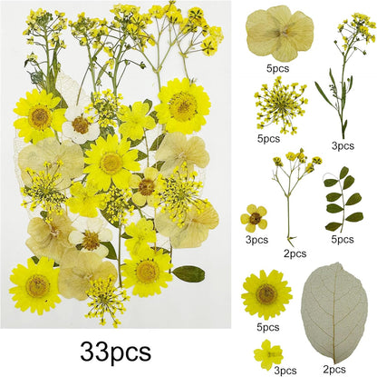 4 Pack Dried Flowers for Resin Molds, 137 Pcs Real Natural Dried Pressed Flowers, Yellow Natural Dried Pressed Leaves for Pressed Leaf Art Craft DIY Embellishment Decorations