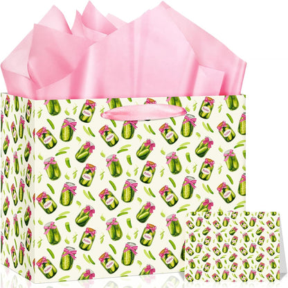 Lemon Gift Bag Yellow Lemon Floral Theme Party Wrapping with Tissue Paper and Card Decorations for Kids Adult Summer Fruit Birthday Baby Shower Lemonade Wedding Party Favors Gift Wrap Bag Supplies
