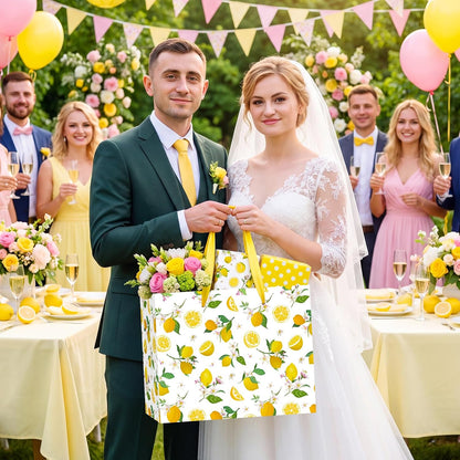 Lemon Gift Bag Yellow Lemon Floral Theme Party Wrapping with Tissue Paper and Card Decorations for Kids Adult Summer Fruit Birthday Baby Shower Lemonade Wedding Party Favors Gift Wrap Bag Supplies