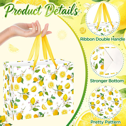 Lemon Gift Bag Yellow Lemon Floral Theme Party Wrapping with Tissue Paper and Card Decorations for Kids Adult Summer Fruit Birthday Baby Shower Lemonade Wedding Party Favors Gift Wrap Bag Supplies