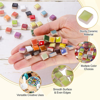 9mm Square Mosaic Tiles, 300g Ceramic Mosaic Pieces Glazed Porcelain Tiles Bulk for Vase Flower Pots Aquarium Decor Garden Project DIY Art Craft, Yellow Green