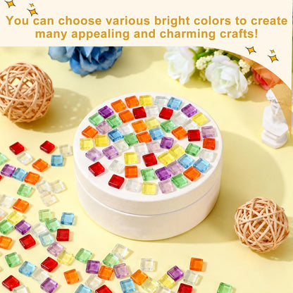 9mm Square Mosaic Tiles, 300g Ceramic Mosaic Pieces Glazed Porcelain Tiles Bulk for Vase Flower Pots Aquarium Decor Garden Project DIY Art Craft, Yellow Green