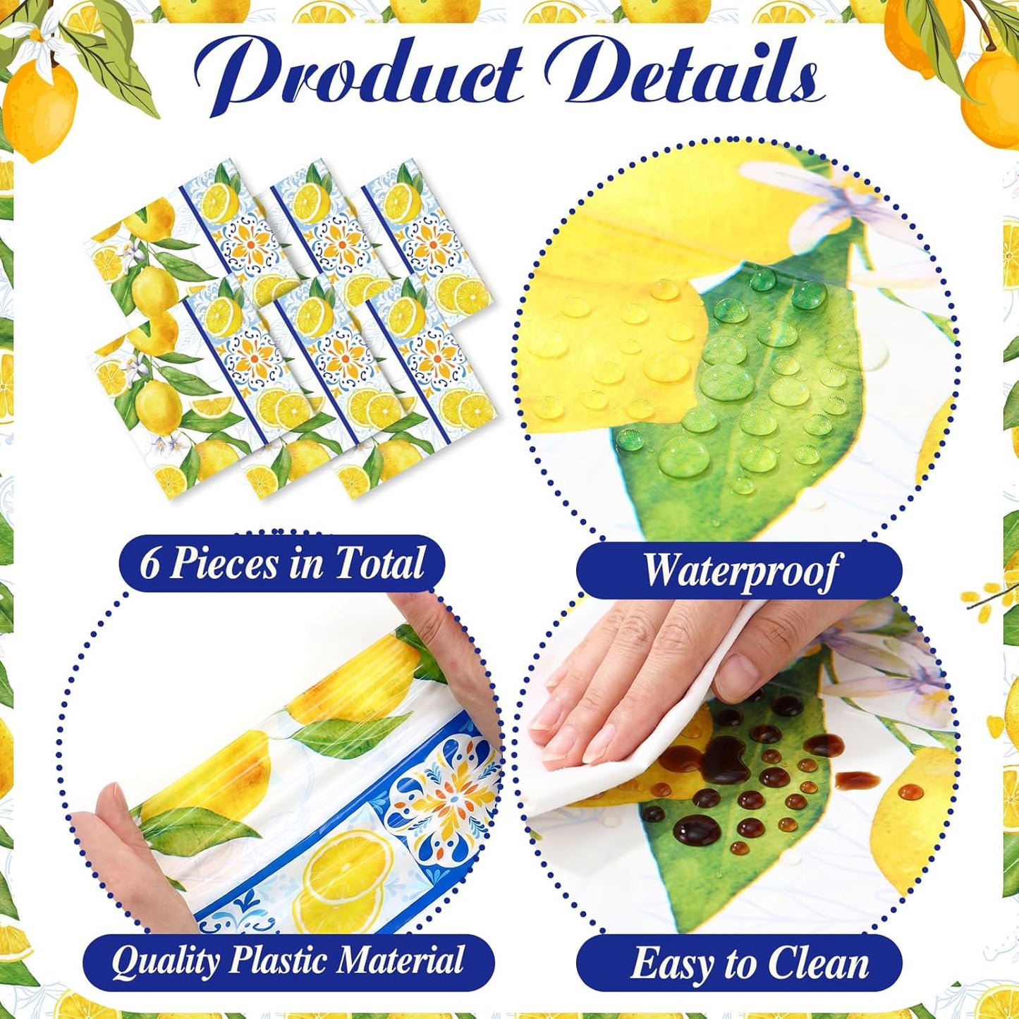 6 Pcs Capri Lemon Party Table Runners Italian Tile Lemon Tablecloth 14 x 108 Inches Disposable Plastic Table Runner for Summer Wedding Lemonade Birthday Party Supplies Home Decor (Fresh)