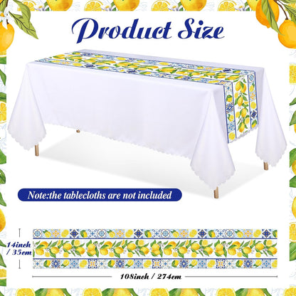 6 Pcs Capri Lemon Party Table Runners Italian Tile Lemon Tablecloth 14 x 108 Inches Disposable Plastic Table Runner for Summer Wedding Lemonade Birthday Party Supplies Home Decor (Fresh)