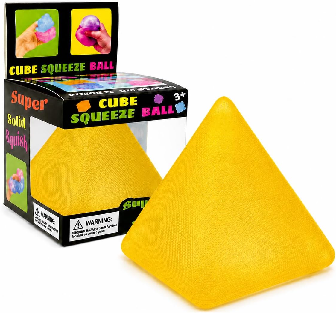 Pyramid Squishy Squeeze Toy for Adults, Soft Sensory Fidget Stress Ball, Stretchy Tactile Desk Toy for Office, Study, Travel, Hand Exercise and Relaxation, Translucent Pyramid Shape (Yellow)