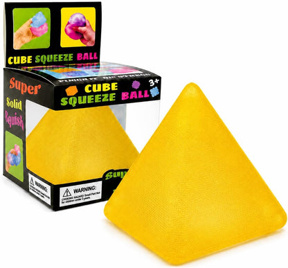 Pyramid Squishy Squeeze Toy for Adults, Soft Sensory Fidget Stress Ball, Stretchy Tactile Desk Toy for Office, Study, Travel, Hand Exercise and Relaxation, Translucent Pyramid Shape (Yellow)