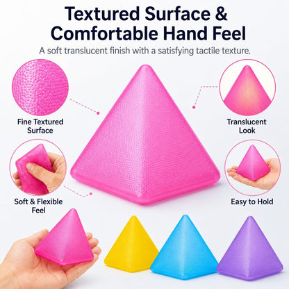 Pyramid Squishy Squeeze Toy for Adults, Soft Sensory Fidget Stress Ball, Stretchy Tactile Desk Toy for Office, Study, Travel, Hand Exercise and Relaxation, Translucent Pyramid Shape (Yellow)