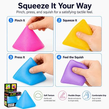 Pyramid Squishy Squeeze Toy for Adults, Soft Sensory Fidget Stress Ball, Stretchy Tactile Desk Toy for Office, Study, Travel, Hand Exercise and Relaxation, Translucent Pyramid Shape (Yellow)