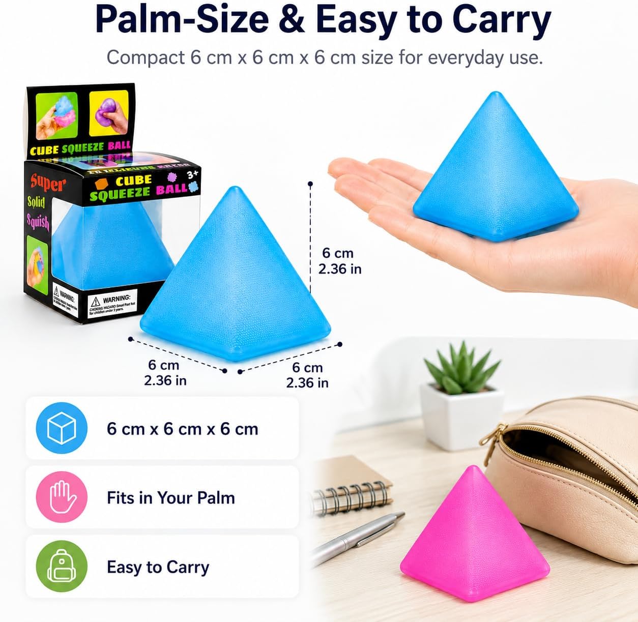 Pyramid Squishy Squeeze Toy for Adults, Soft Sensory Fidget Stress Ball, Stretchy Tactile Desk Toy for Office, Study, Travel, Hand Exercise and Relaxation, Translucent Pyramid Shape (Yellow)