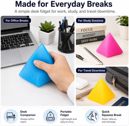 Pyramid Squishy Squeeze Toy for Adults, Soft Sensory Fidget Stress Ball, Stretchy Tactile Desk Toy for Office, Study, Travel, Hand Exercise and Relaxation, Translucent Pyramid Shape (Yellow)