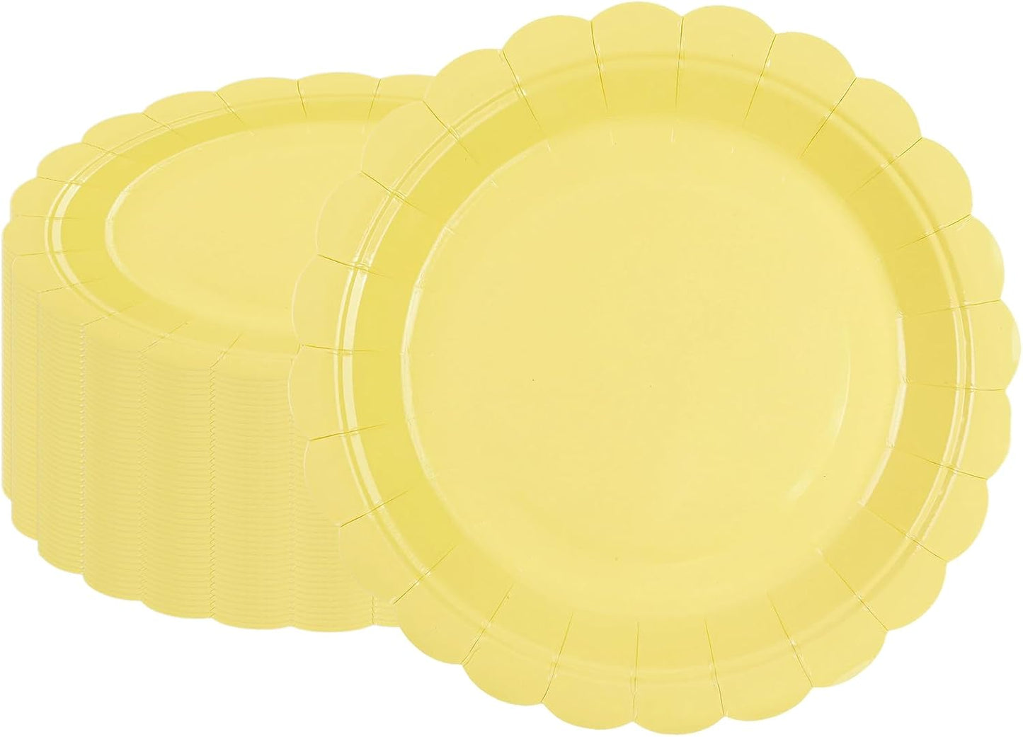 50Pcs Yellow Paper Plates-Disposable 7Inch Scalloped Dessert Cake Salad Fruit Plates Dinnerware Party Supplies for Summer Birthday Wedding Baby Shower Holiday Picnic Outdoor Table Decor