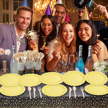 50Pcs Yellow Paper Plates-Disposable 7Inch Scalloped Dessert Cake Salad Fruit Plates Dinnerware Party Supplies for Summer Birthday Wedding Baby Shower Holiday Picnic Outdoor Table Decor