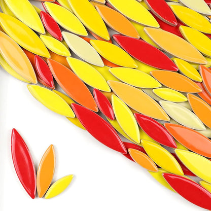 200g Ceramic Mosaic DIY Set Colorful Petal Ceramics Leafy Vein Mosaic Tiles Craft Materials Mosaic Art Materials - Red-Yellow Mix