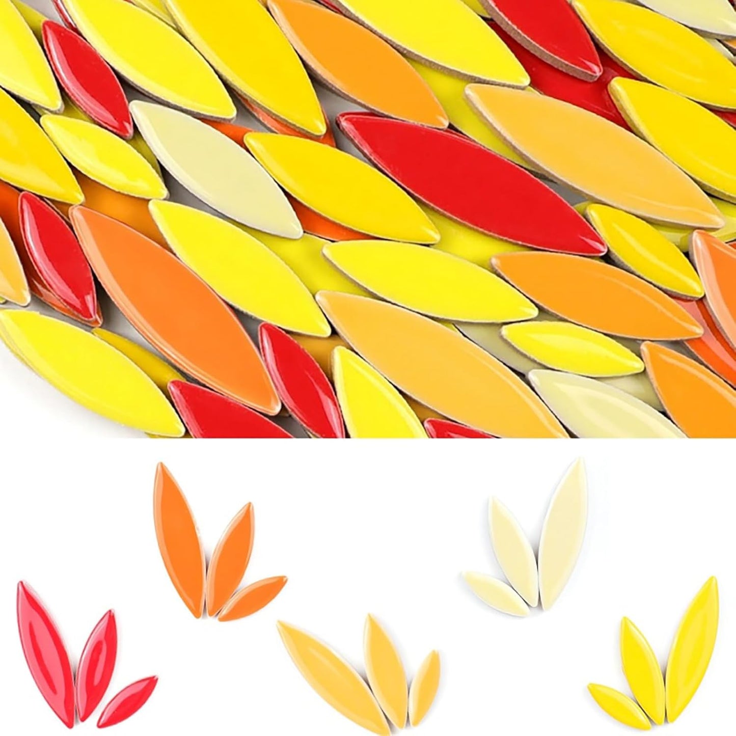 200g Ceramic Mosaic DIY Set Colorful Petal Ceramics Leafy Vein Mosaic Tiles Craft Materials Mosaic Art Materials - Red-Yellow Mix
