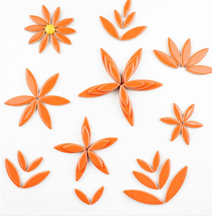200g Ceramic Mosaic DIY Set Colorful Petal Ceramics Leafy Vein Mosaic Tiles Craft Materials Mosaic Art Materials - Red-Yellow Mix