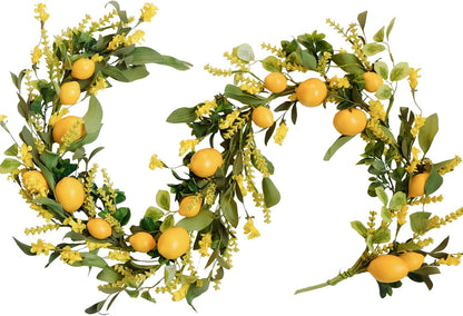 TEMPUS 5.4 Ft Artificial Lemon Garland Spring Summer Faux Yellow Fruit Garlands with Greenery for Home Door Wall Mantle Wedding Holiday Party Table Decorations