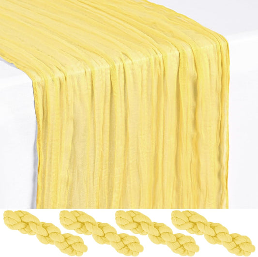 4 Pack Light Yellow Cheesecloth Table Runner 17 x 108 inch Boho Gauze Table Runner Rustic Sheer Cheese Cloth Table Decorations for Wedding Party Baby Bridal Shower Birthday Holiday Home