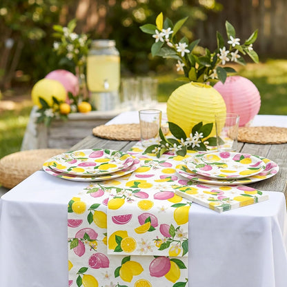 Pink Yellow Lemon Plates and Napkins Lemon Themed Baby Shower Party Decorations Capri Paper Plates Napkins Tableware Decor Birthday Party Supplies