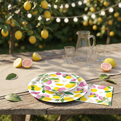 Pink Yellow Lemon Plates and Napkins Lemon Themed Baby Shower Party Decorations Capri Paper Plates Napkins Tableware Decor Birthday Party Supplies