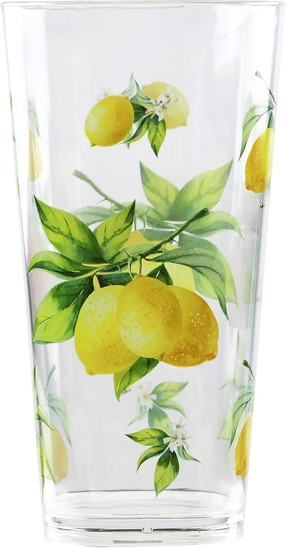 Calypso Basics Fresh Lemons 19 oz Acrylic Drinkware Set of 6 – BPA-Free, Indoor/Outdoor, Dishwasher Safe, Lemons with Bees