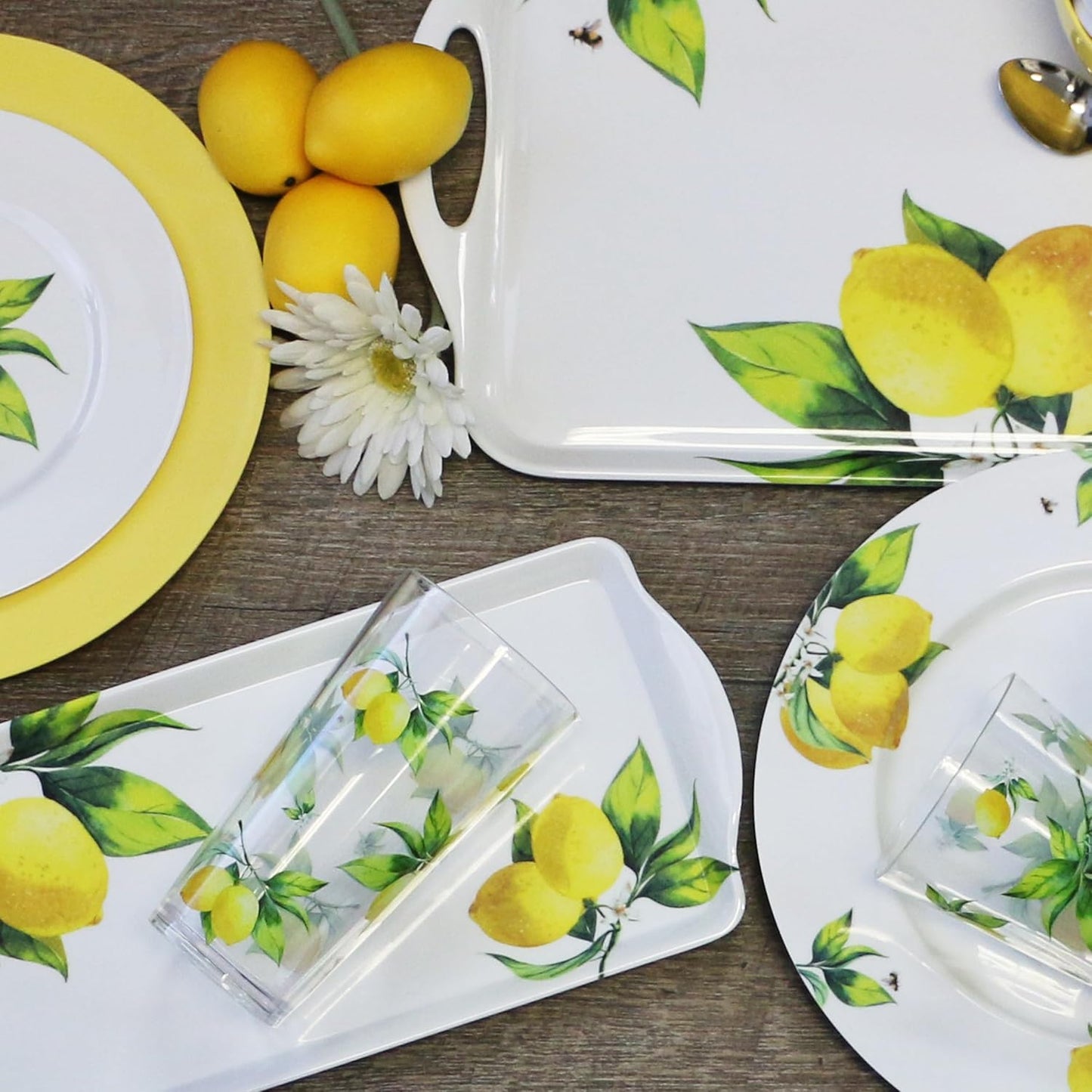 Calypso Basics Fresh Lemons 19 oz Acrylic Drinkware Set of 6 – BPA-Free, Indoor/Outdoor, Dishwasher Safe, Lemons with Bees