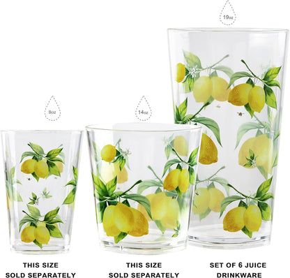 Calypso Basics Fresh Lemons 19 oz Acrylic Drinkware Set of 6 – BPA-Free, Indoor/Outdoor, Dishwasher Safe, Lemons with Bees
