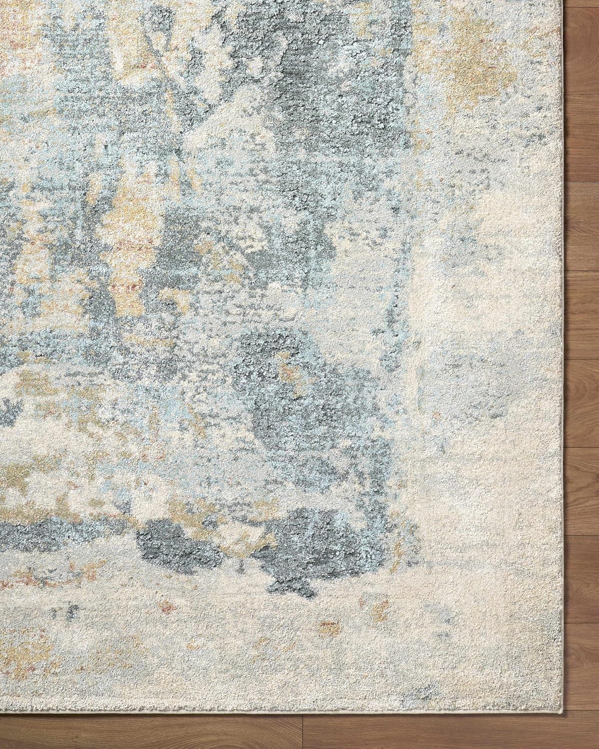 Alanna Area Rug - Abstract Distressed Faded Marble Watercolor - Contemporary Modern Transitional Minimalist Mid-Century - High Pile - Light Gray, Beige, Gray, Cream, Yellow - 5'3" x 7'