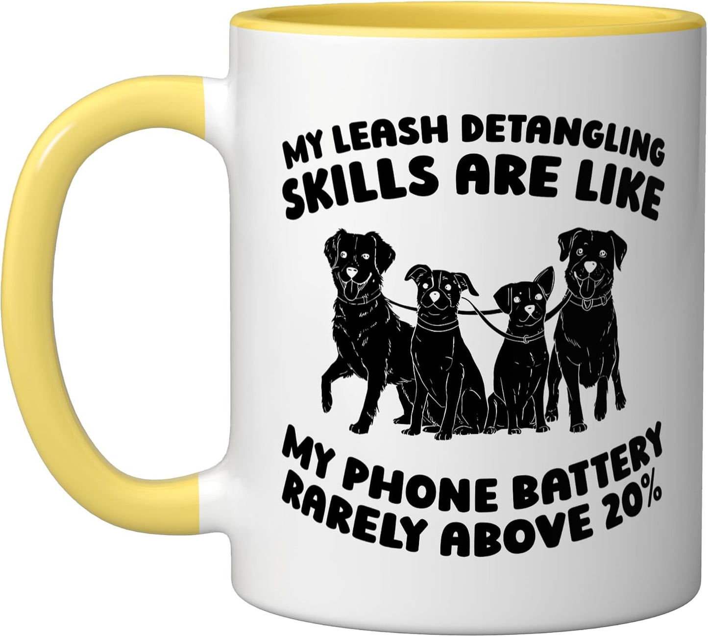Pet Care Exercise - Walking Dog Walker Ceramic Mug, Yellow/White