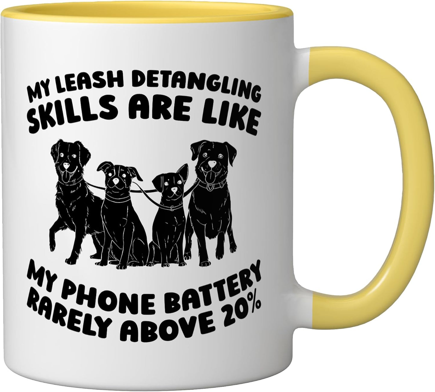 Pet Care Exercise - Walking Dog Walker Ceramic Mug, Yellow/White
