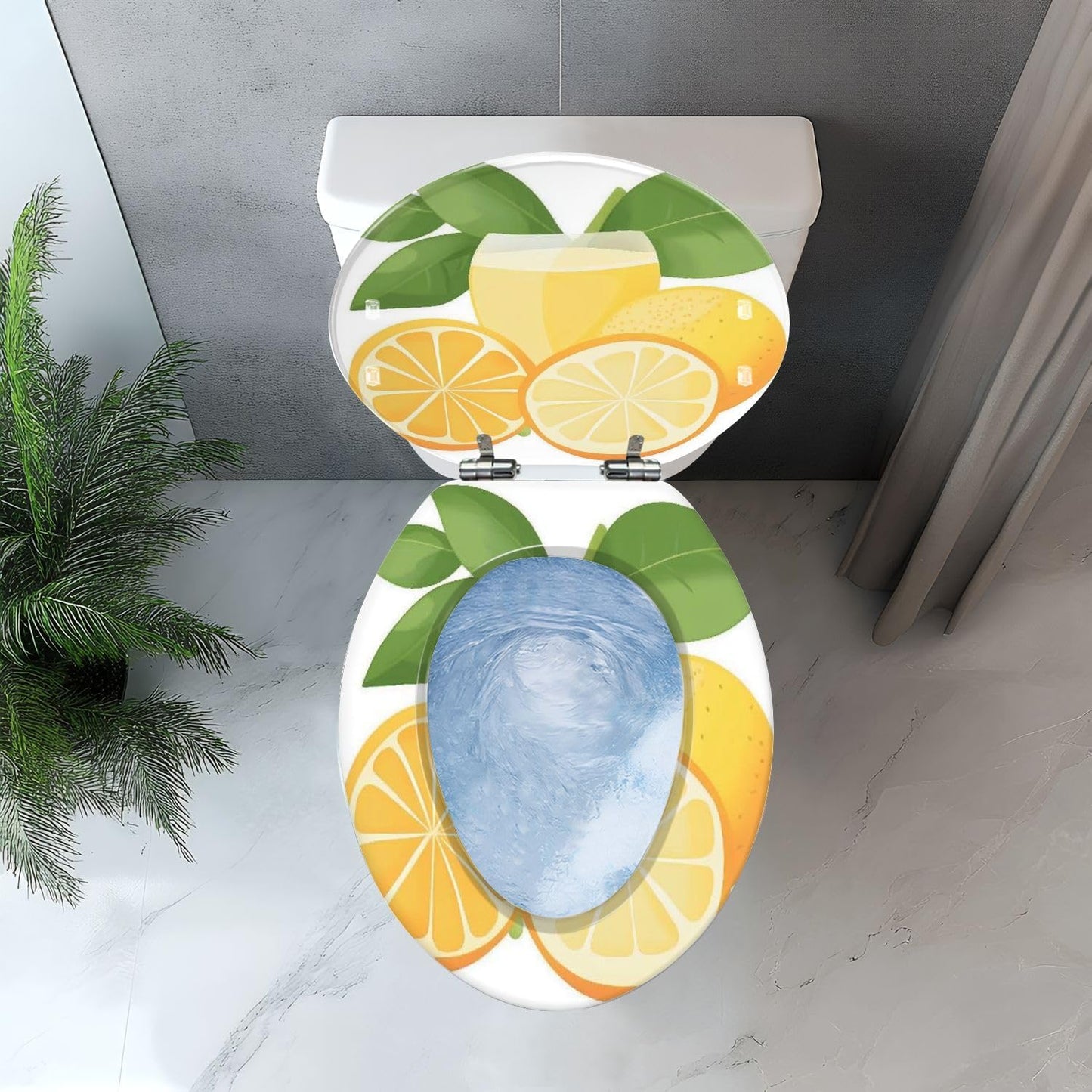 Elongated Toilet Seat lemon slice leaves transparent Art Resin Toilet Seat with Cover Easy to Install Quietly Close Quick Release Hinges Decorative