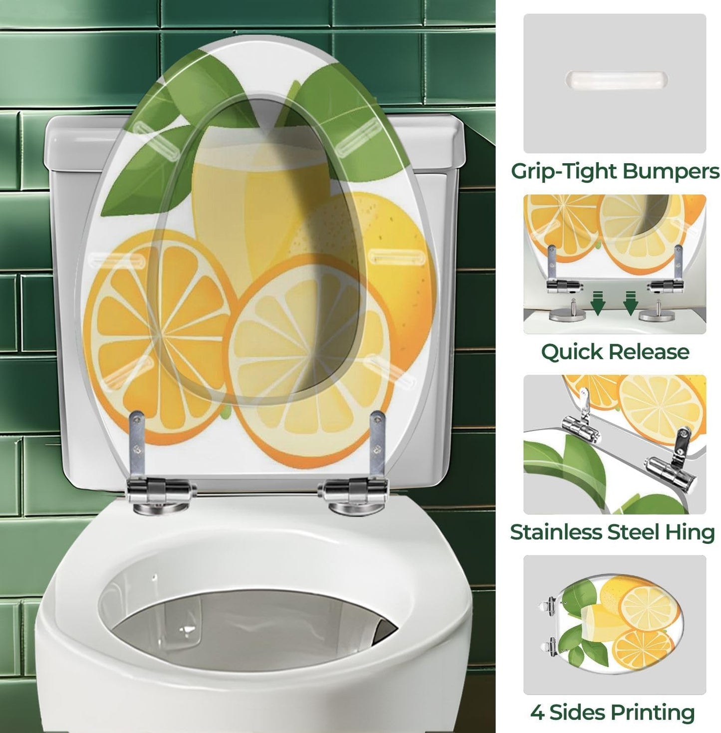 Elongated Toilet Seat lemon slice leaves transparent Art Resin Toilet Seat with Cover Easy to Install Quietly Close Quick Release Hinges Decorative