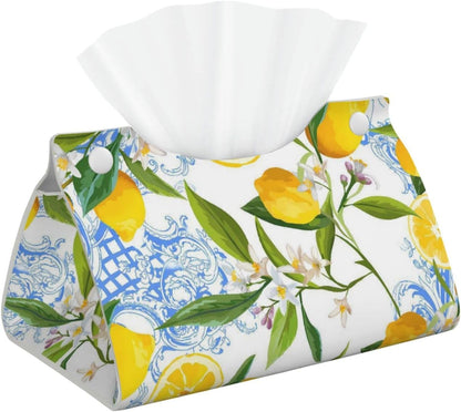 Baroque Yellow Lemons Long Tissue Box Cover | Paper Case Holder Organizer Desk Tabletop Home Decor Accessor Gift For Women Men